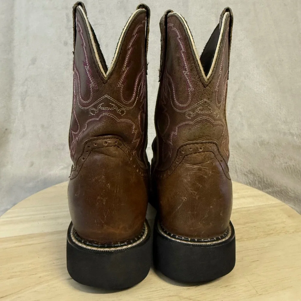 Justin Gypsy Womens Brown Leather Western Cowgirl Boots Pink Stitch L9903 Sz. 9B